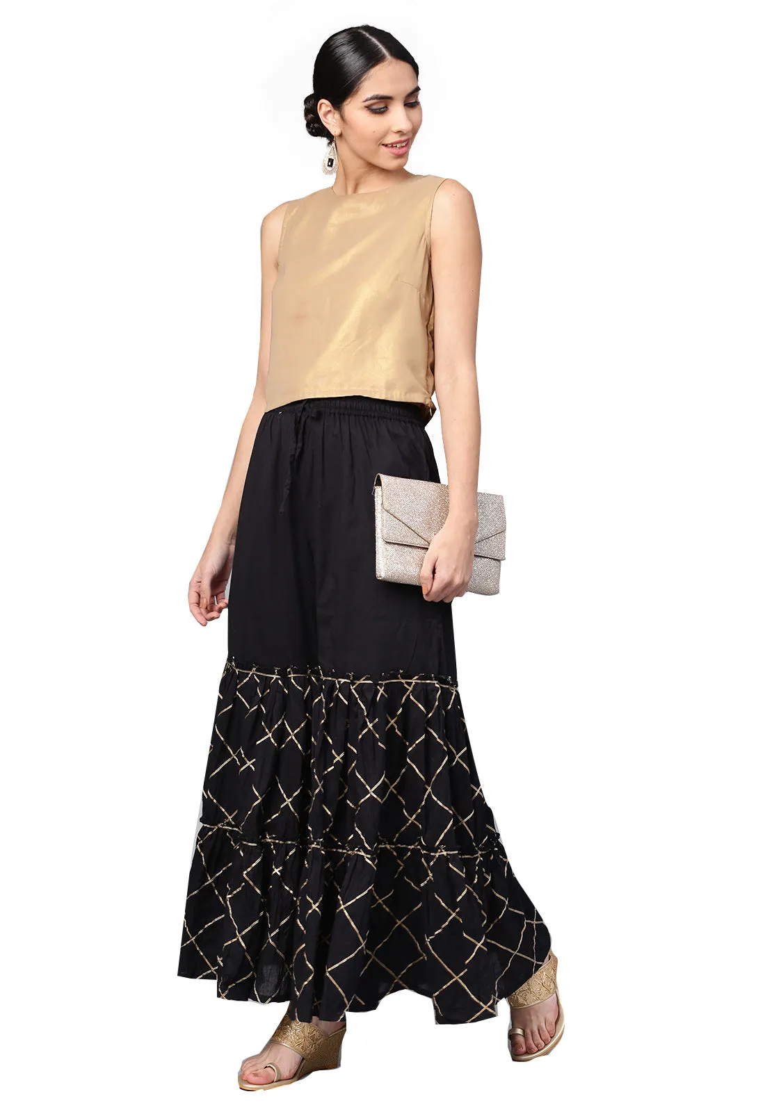 Ishin Women's Cotton Black Solid With Gota Patti Work Palazzo