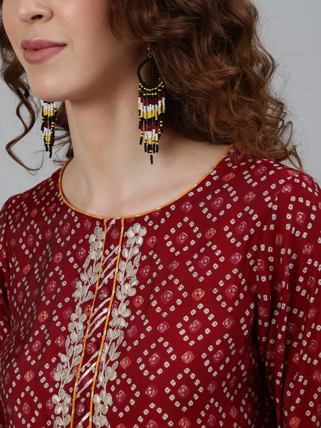 Ishin Women's Maroon Zari Embroidered Anarkali Kurta With Trouser & Dupatta