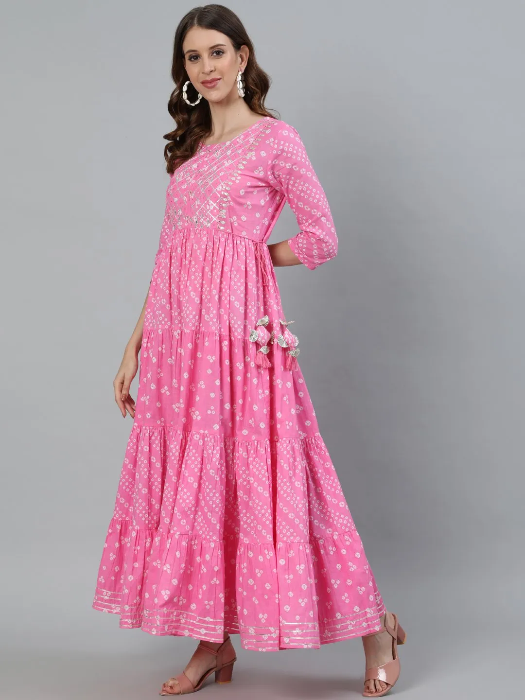 Ishin Women's Pink Zari Embroidered Anarkali Kurta