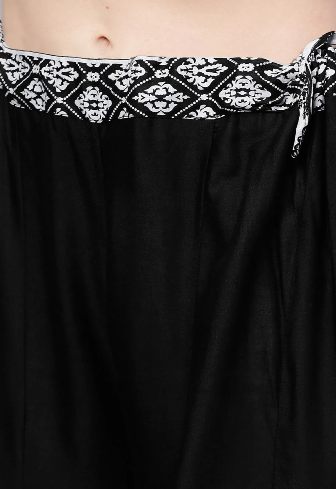 Ishin Women's Rayon Black Printed Palazzo With Lace