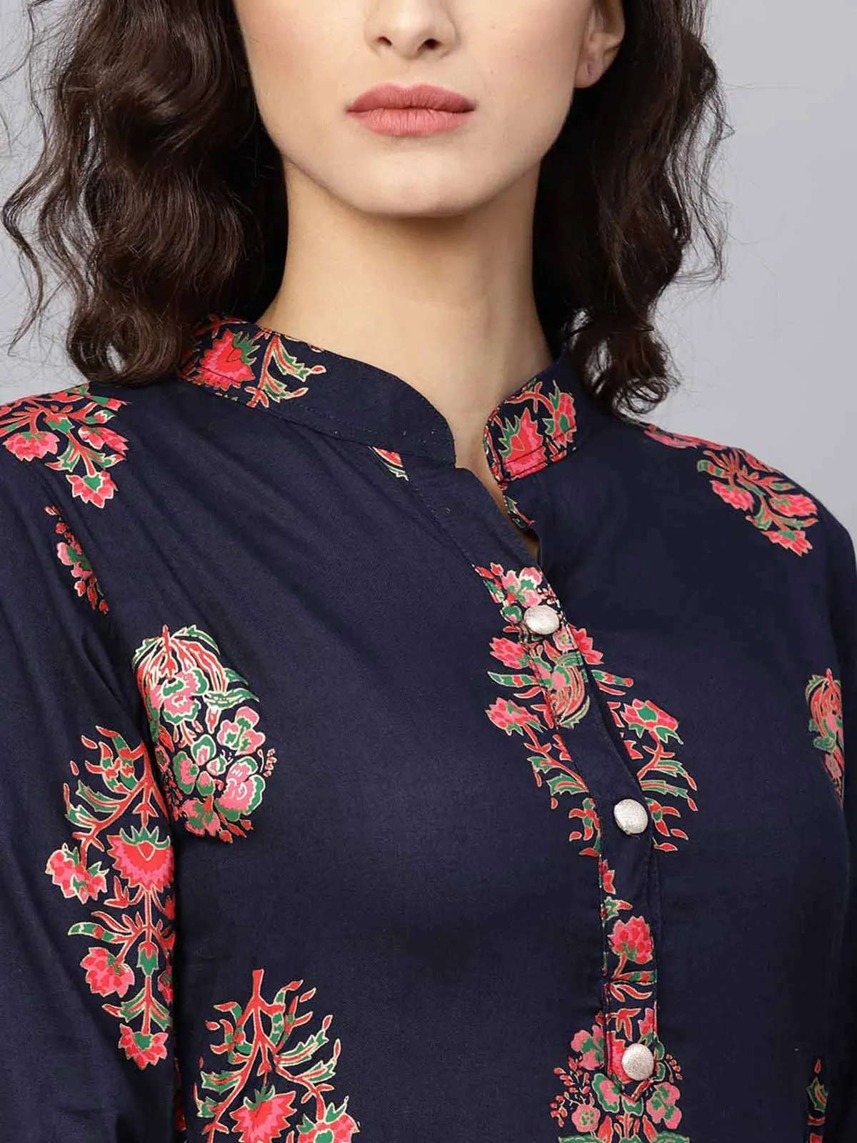 Ishin Women's Rayon Blue Printed A-Line Kurta Palazzo Set