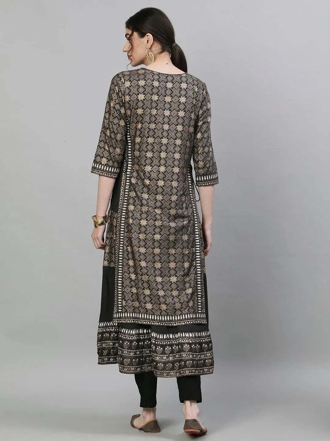 Ishin Women's Rayon Grey Embellished Layered Kurta