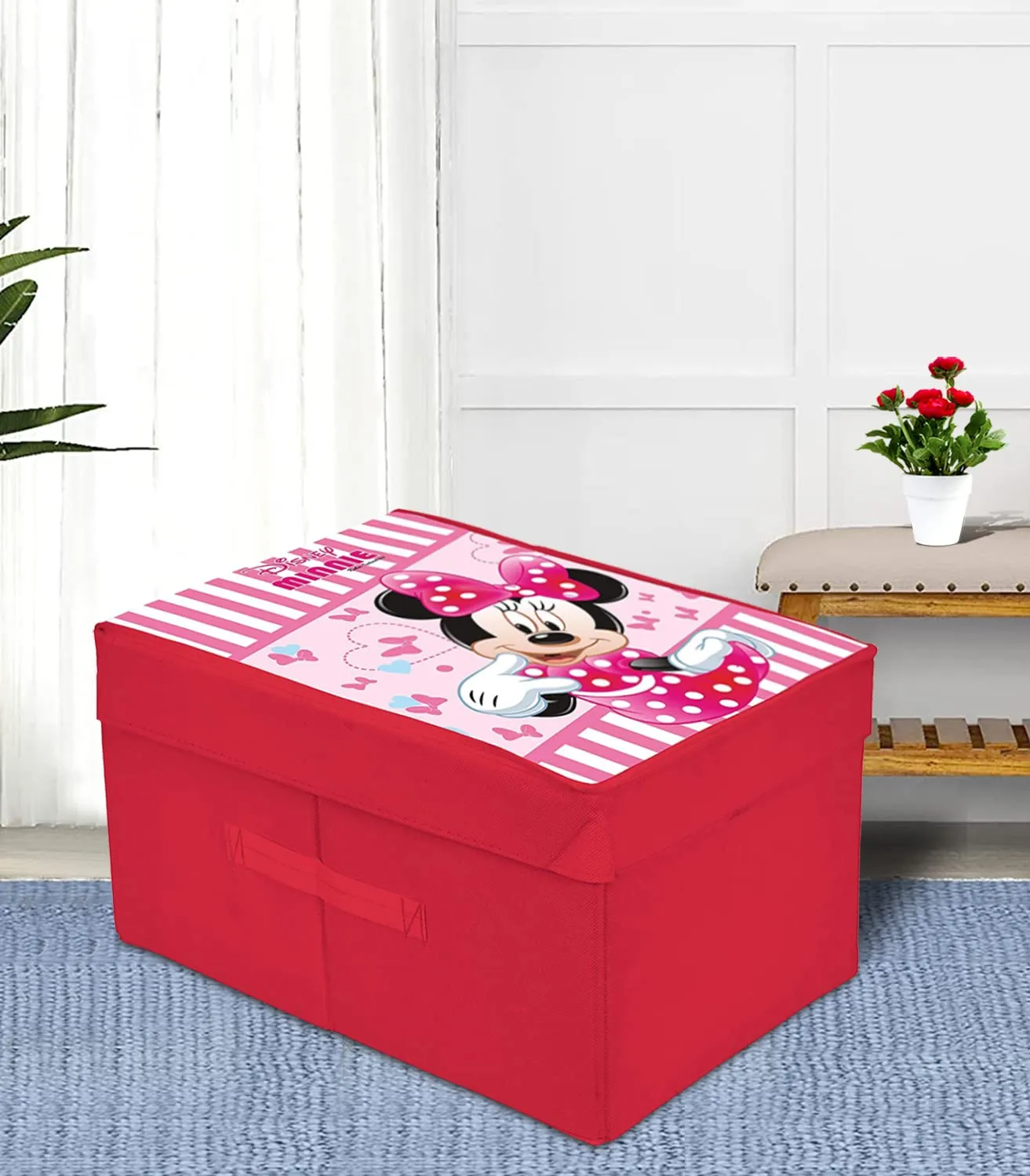 Kuber Industries Minnie Printed Multi-Utility Organizer, Storage box, Closet For Clothes, Toys With Lid (Pink)-HS43KUBMART26201