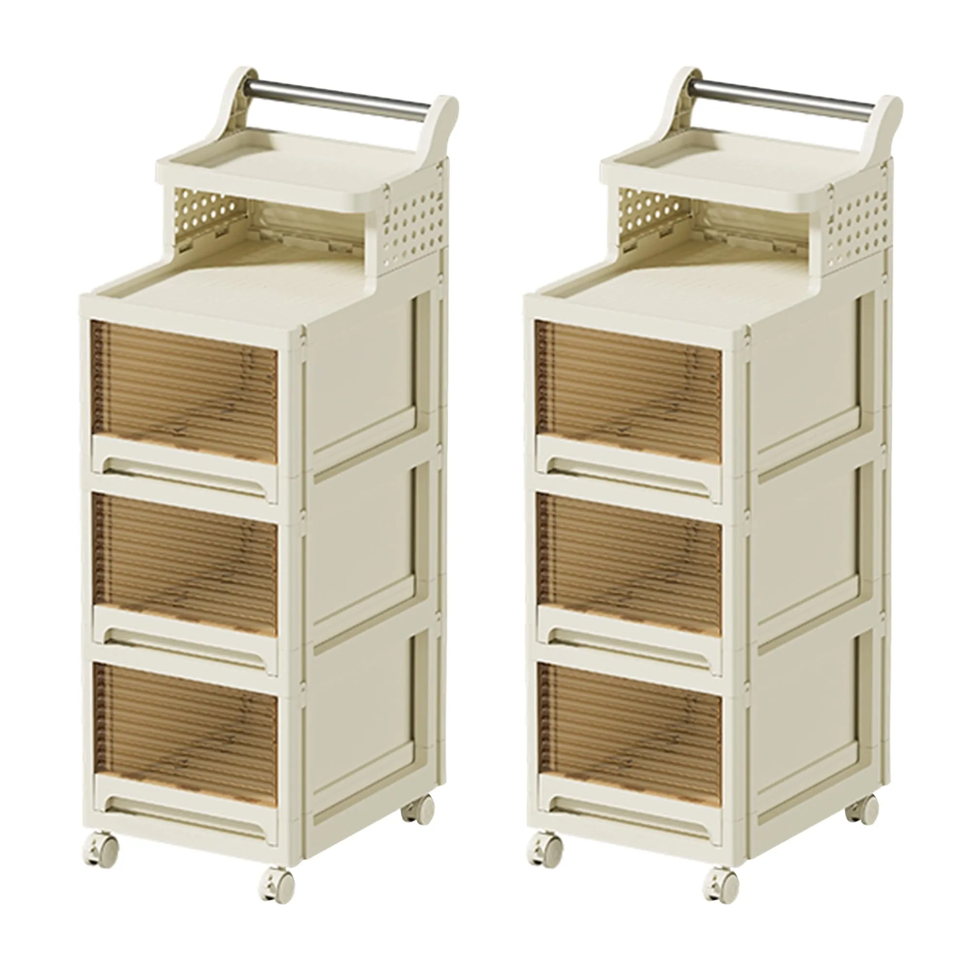 Kuber Industries Pack of 2 Multipurpose Trolley Storage Organiser | 2 Layer Shelf with 3 Drawers Large Capacity, Easy installation, Space Saving | 2123 | White
