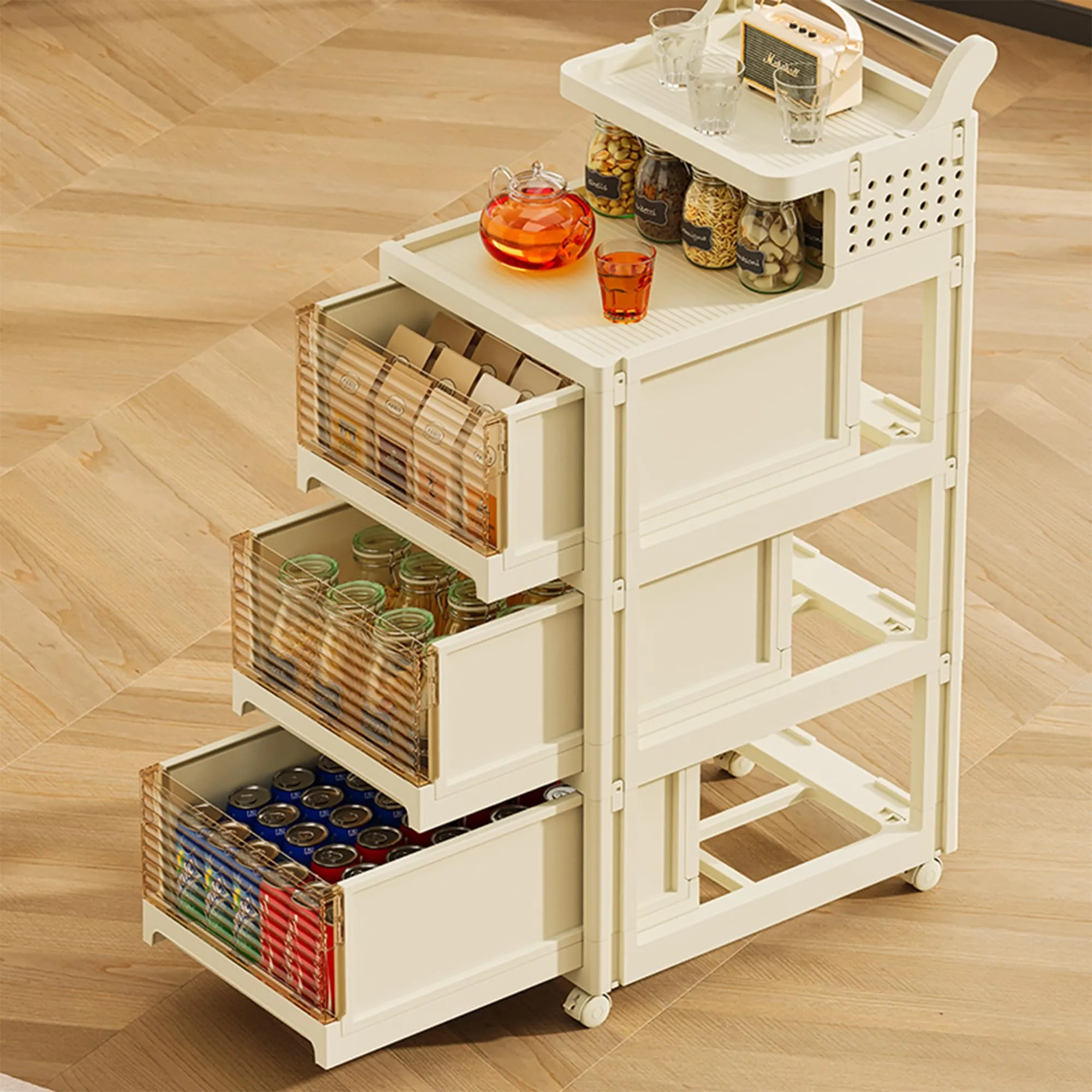 Kuber Industries Pack of 2 Multipurpose Trolley Storage Organiser | 2 Layer Shelf with 3 Drawers Large Capacity, Easy installation, Space Saving | 2123 | White