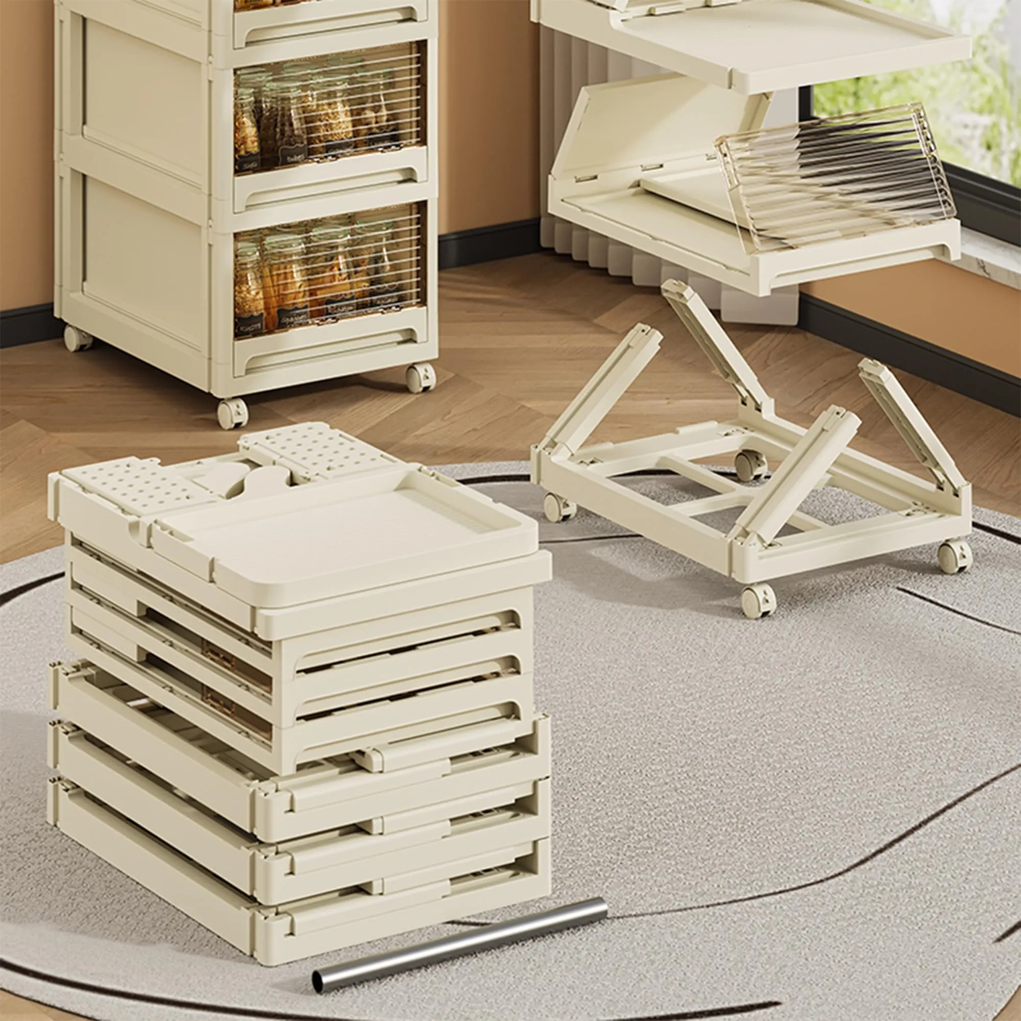 Kuber Industries Pack of 2 Multipurpose Trolley Storage Organiser | 2 Layer Shelf with 3 Drawers Large Capacity, Easy installation, Space Saving | 2123 | White