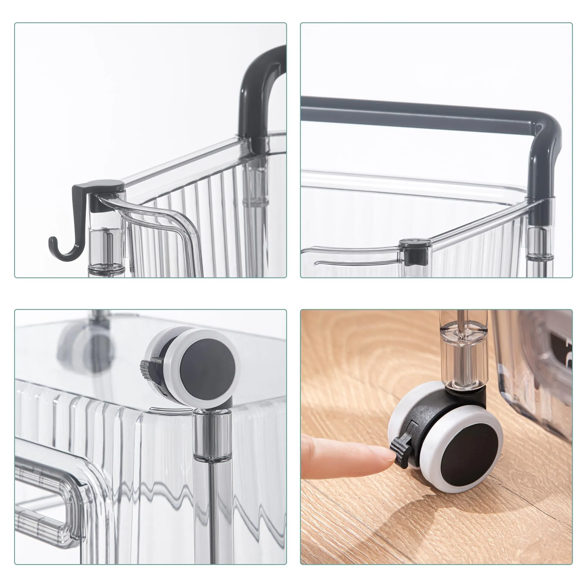 Kuber Industries Pack of 3 Multipurpose Trolley Storage Organiser | 3 Layer Shelf | Trolley with Wheels for Kitchen Accessories | Large Capacity, Easy installation, Space Saving | 2123 | Transparent
