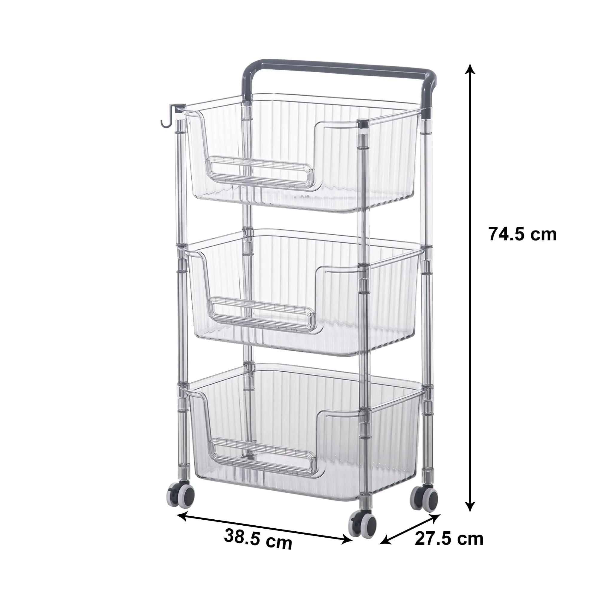Kuber Industries Pack of 3 Multipurpose Trolley Storage Organiser | 3 Layer Shelf | Trolley with Wheels for Kitchen Accessories | Large Capacity, Easy installation, Space Saving | 2123 | Transparent