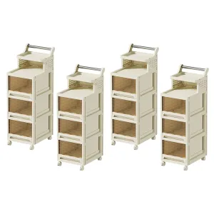 Kuber Industries Pack of 4 Multipurpose Trolley Storage Organiser | 2 Layer Shelf with 3 Drawers | Large Capacity, Easy installation, Space Saving | 2123 | White