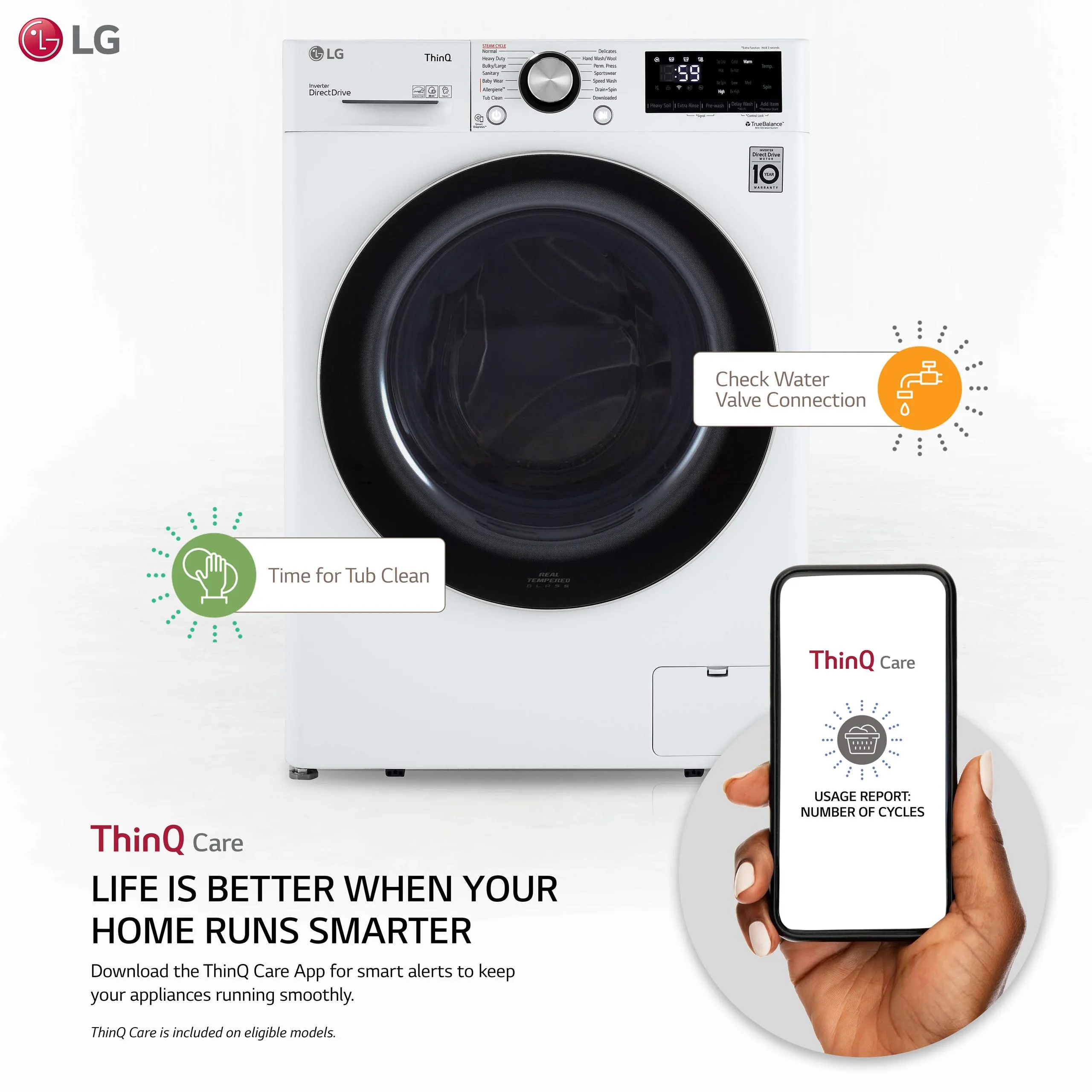 Lg WM1455HWA 2.4 cu.ft. Smart wi-fi Enabled Compact Front Load Washer with Built-In Intelligence