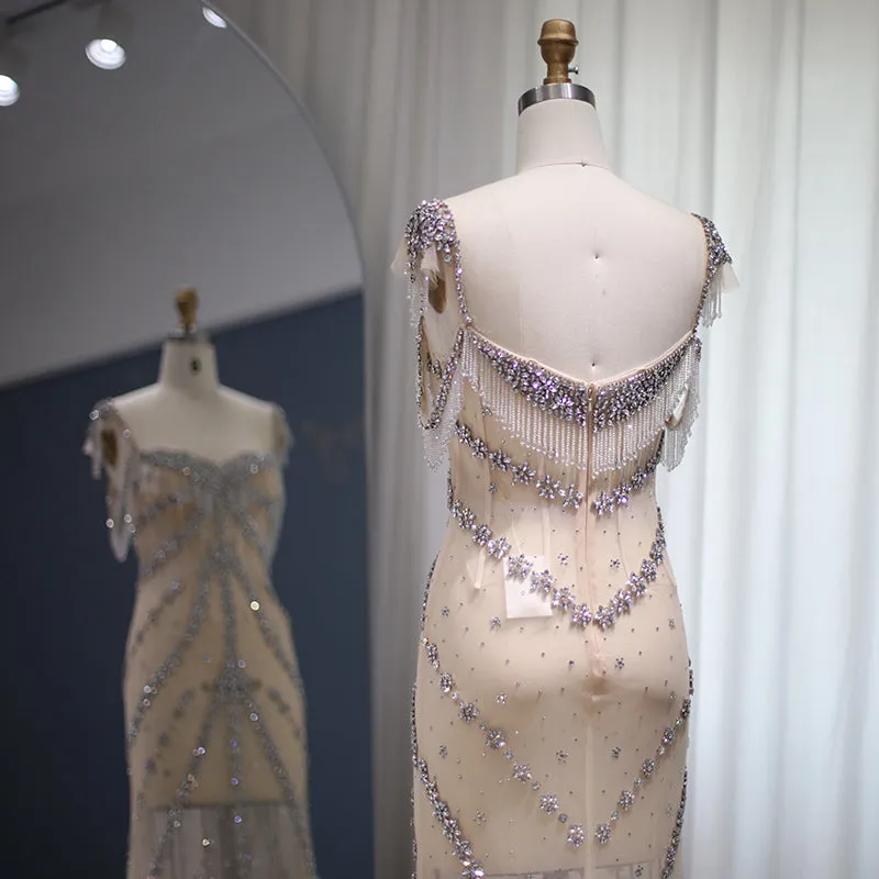 Luxury Crystal Tassel Nude Mermaid Evening Dress SS358