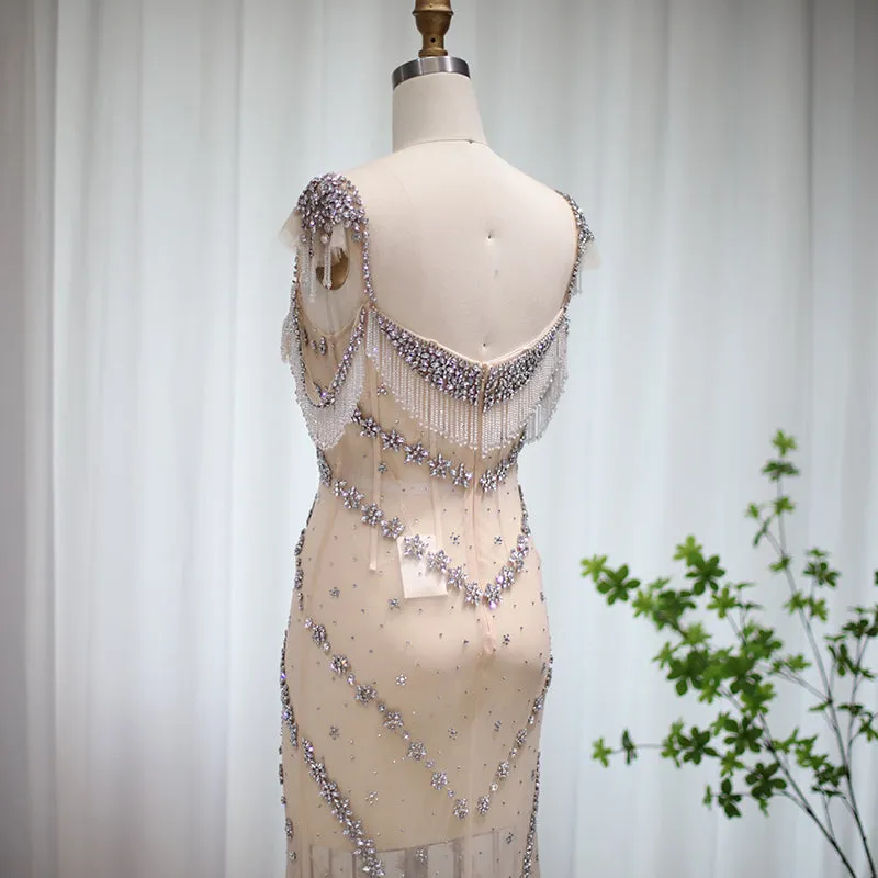 Luxury Crystal Tassel Nude Mermaid Evening Dress SS358