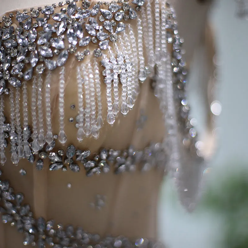 Luxury Crystal Tassel Nude Mermaid Evening Dress SS358