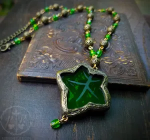 Medieval Ivy Leaf ~ Etched Stained Glass Amulet