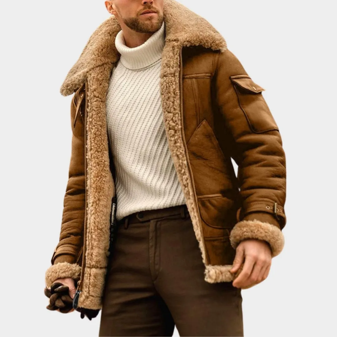 Men's Faux Fur Leather Coat - Vintage Lapel, Plush Lining, Warm Winter Jacket, Coffee, Brown, and More