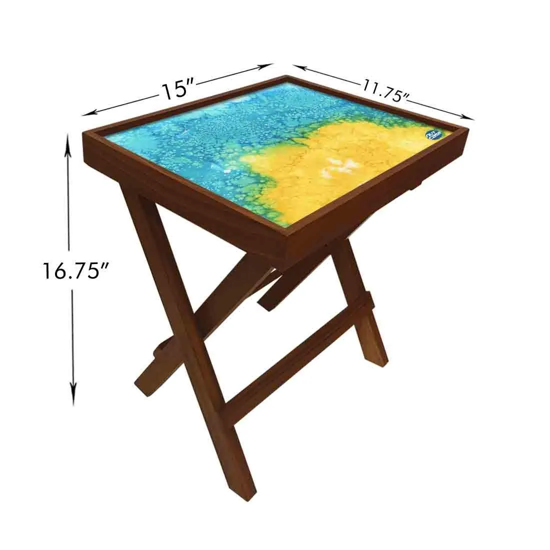 Nutcase Designer Teak Wood Side Table Folding Wooden Bedside Coffee Outdoor Picnic Table - Arctic Space Yellow and Green Watercolor