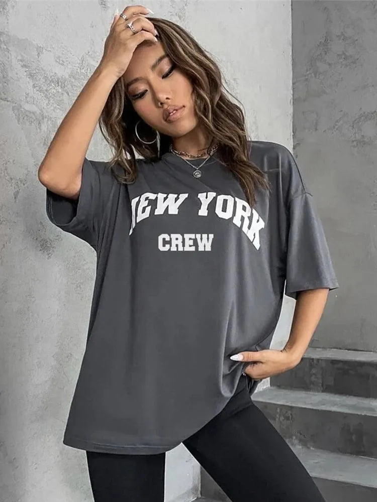 Oversized Bold Letter Graphic Women's Tee: Trendy Summer Shirt