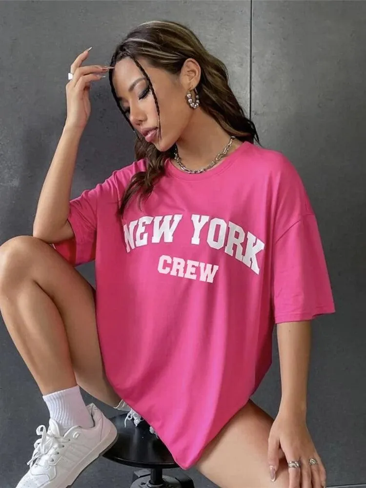 Oversized Bold Letter Graphic Women's Tee: Trendy Summer Shirt