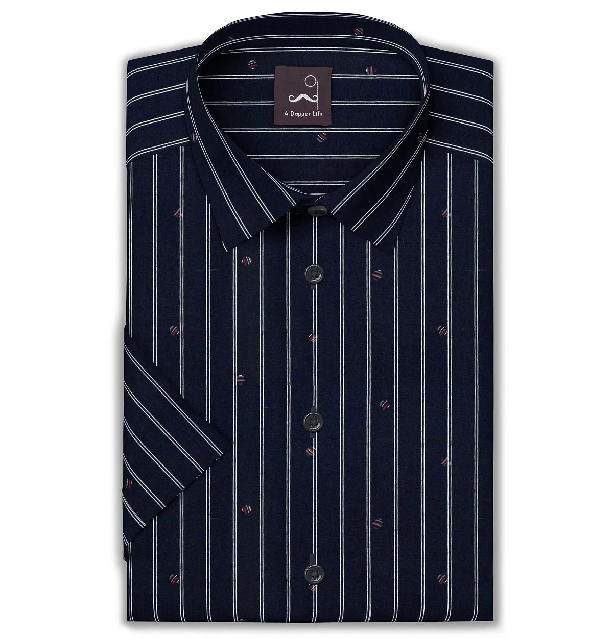 Pure Cotton - Semi-Spread Collar - Short Sleeve - Ocean Accents
