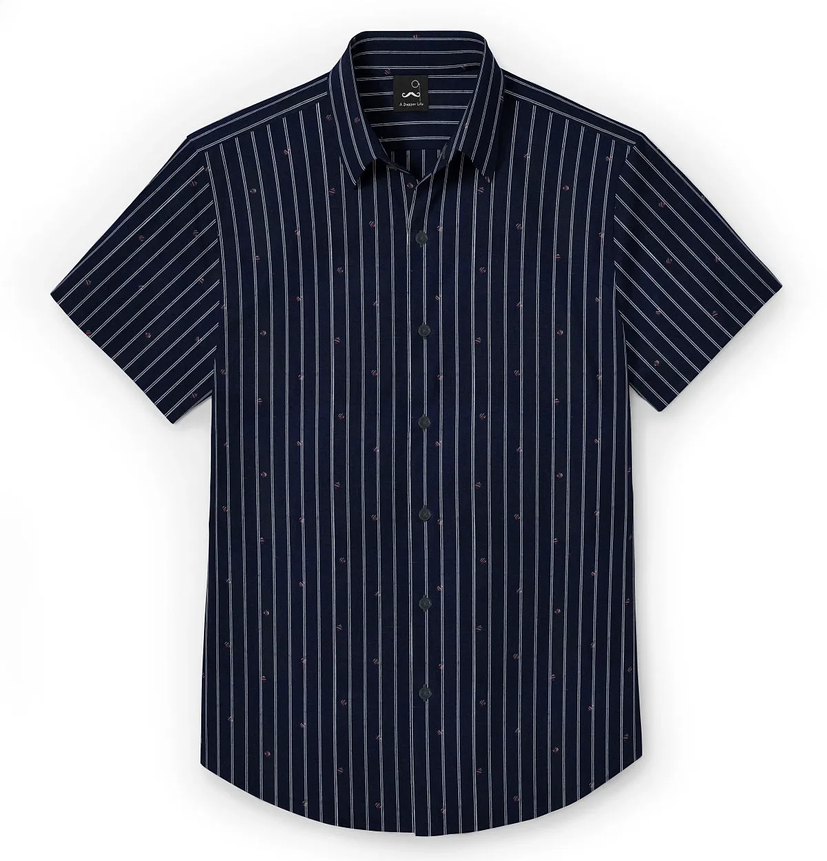 Pure Cotton - Semi-Spread Collar - Short Sleeve - Ocean Accents