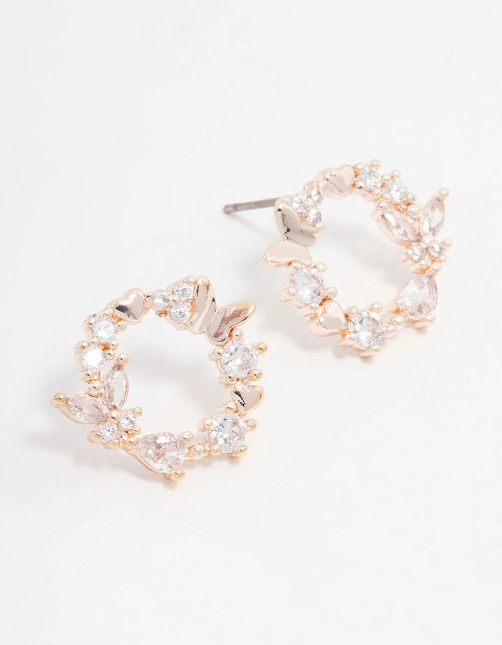 Rose Gold Plated Cubic Zirconia Butterfly Wreath Earrings