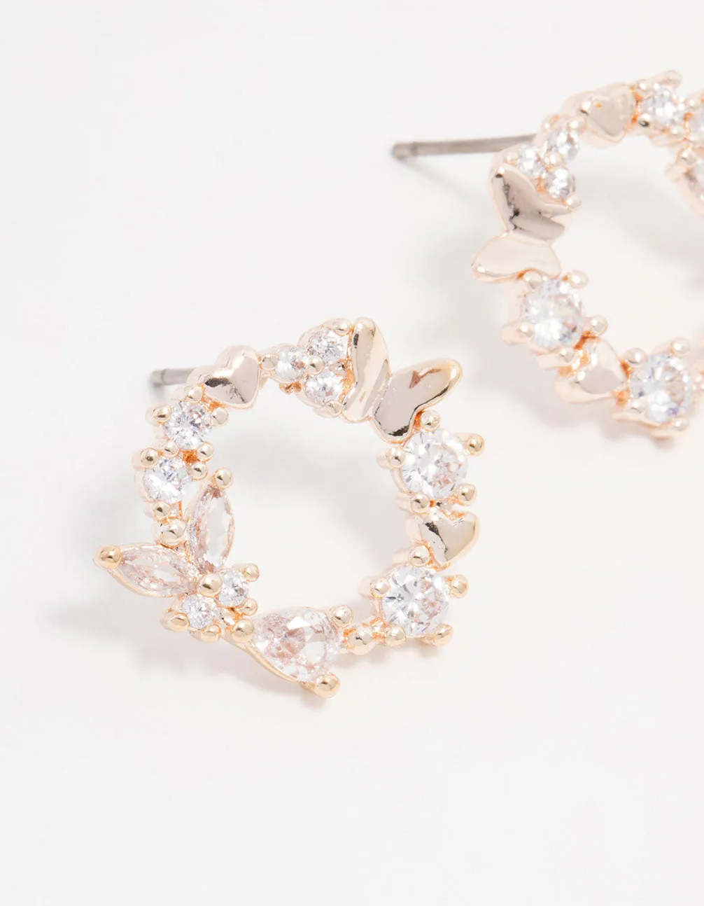 Rose Gold Plated Cubic Zirconia Butterfly Wreath Earrings