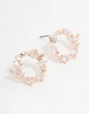 Rose Gold Plated Cubic Zirconia Butterfly Wreath Earrings