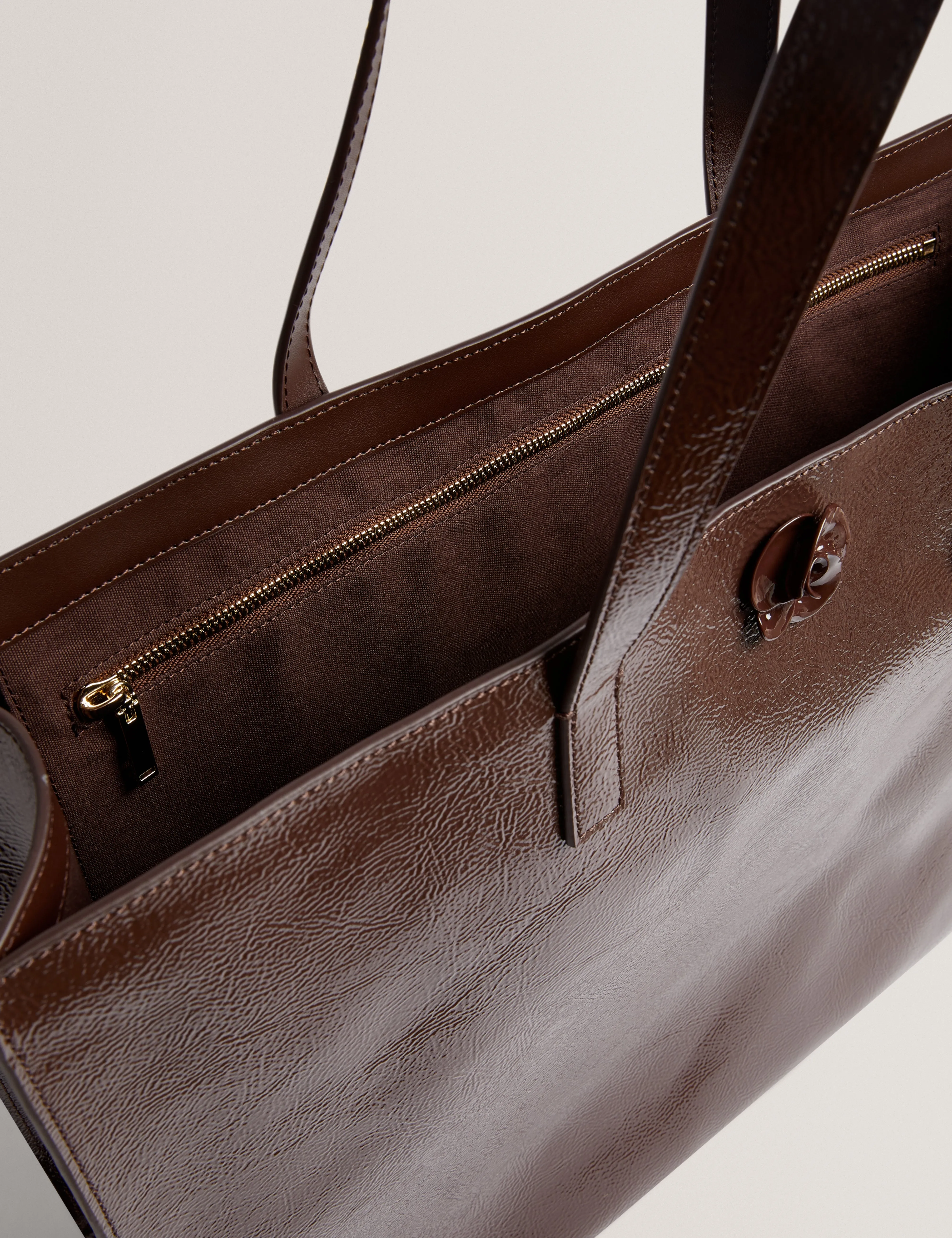 Rousah Rose Detail Tote Leather Bag Brn-Choc