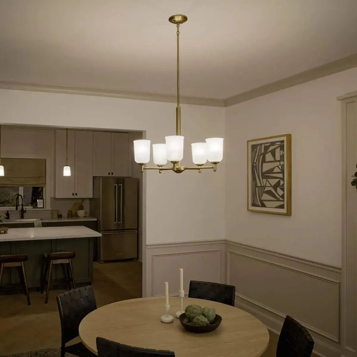 Shailene 24" 5-Light Chandelier with Clear Satin Etched Glass, Natural Brass Finish