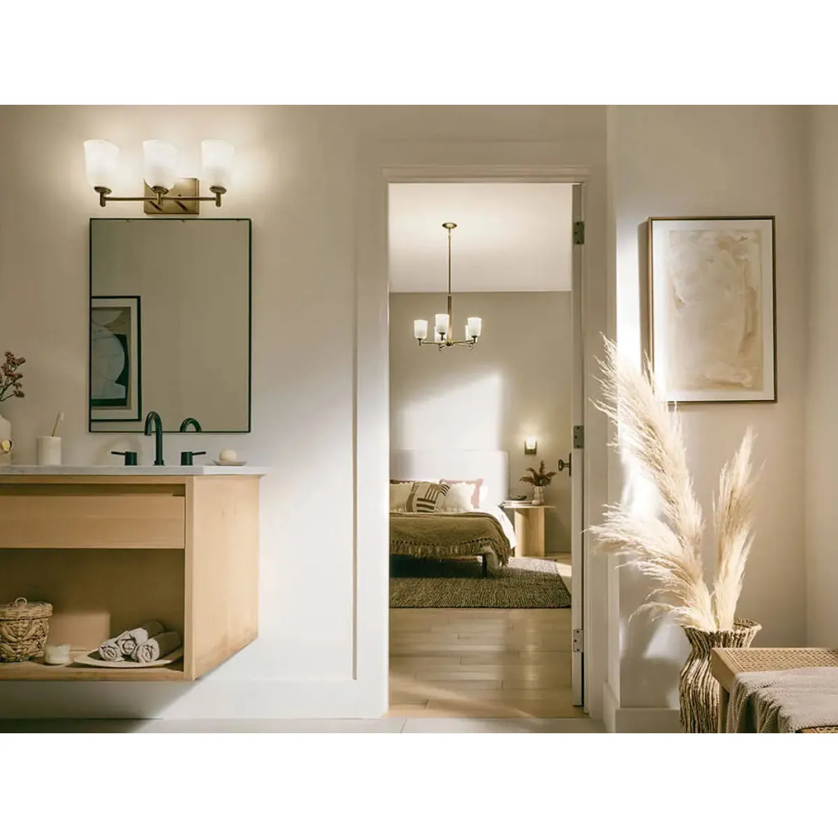 Shailene 24" 5-Light Chandelier with Clear Satin Etched Glass, Natural Brass Finish