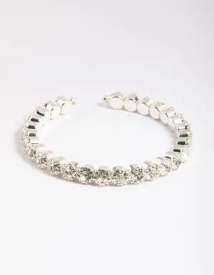 Silver Round Diamante Open Cuff Bangle