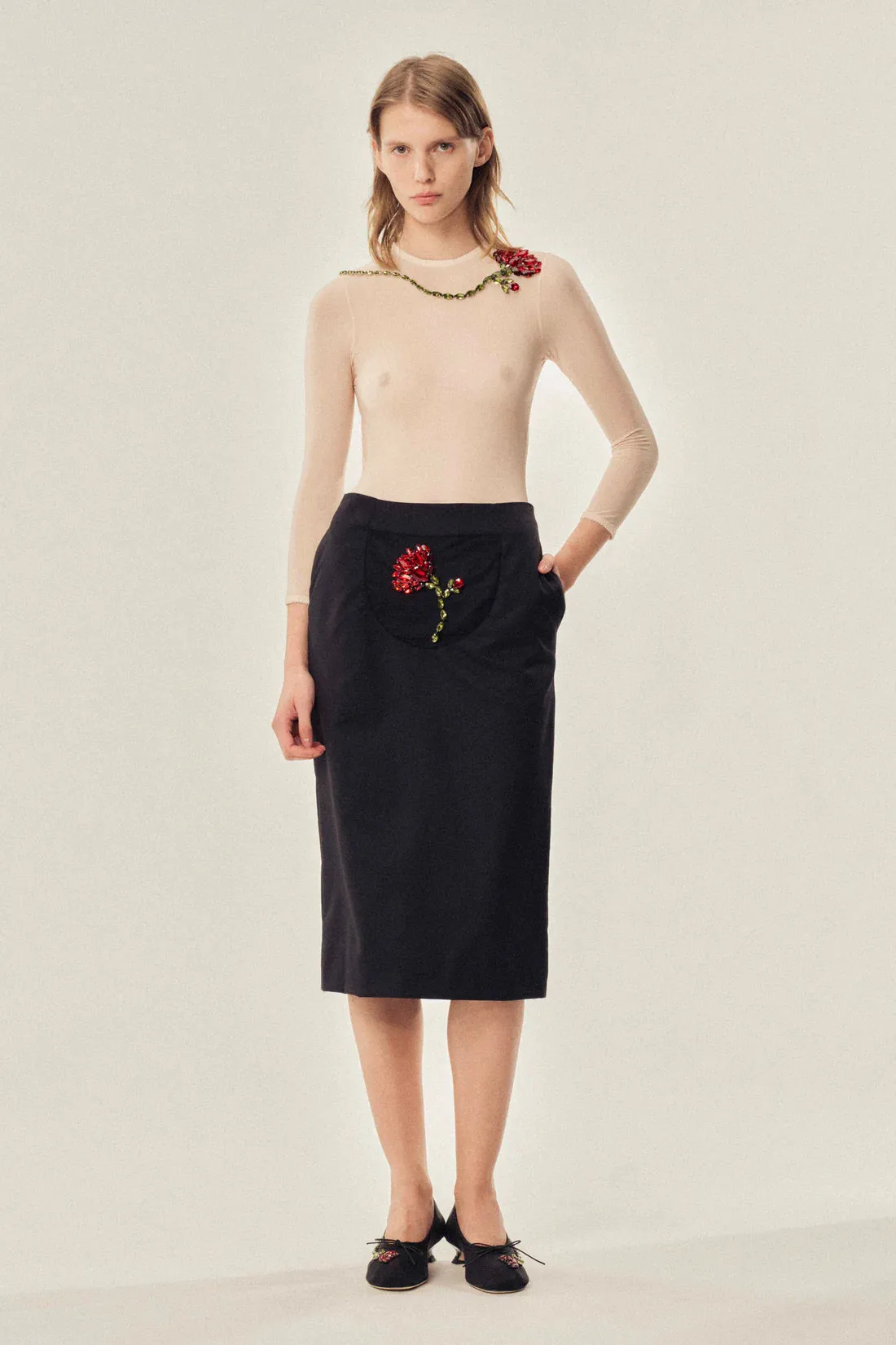 SIMONE ROCHA EMBELLISHED FLOWER PEEK-A-BOO SKIRT