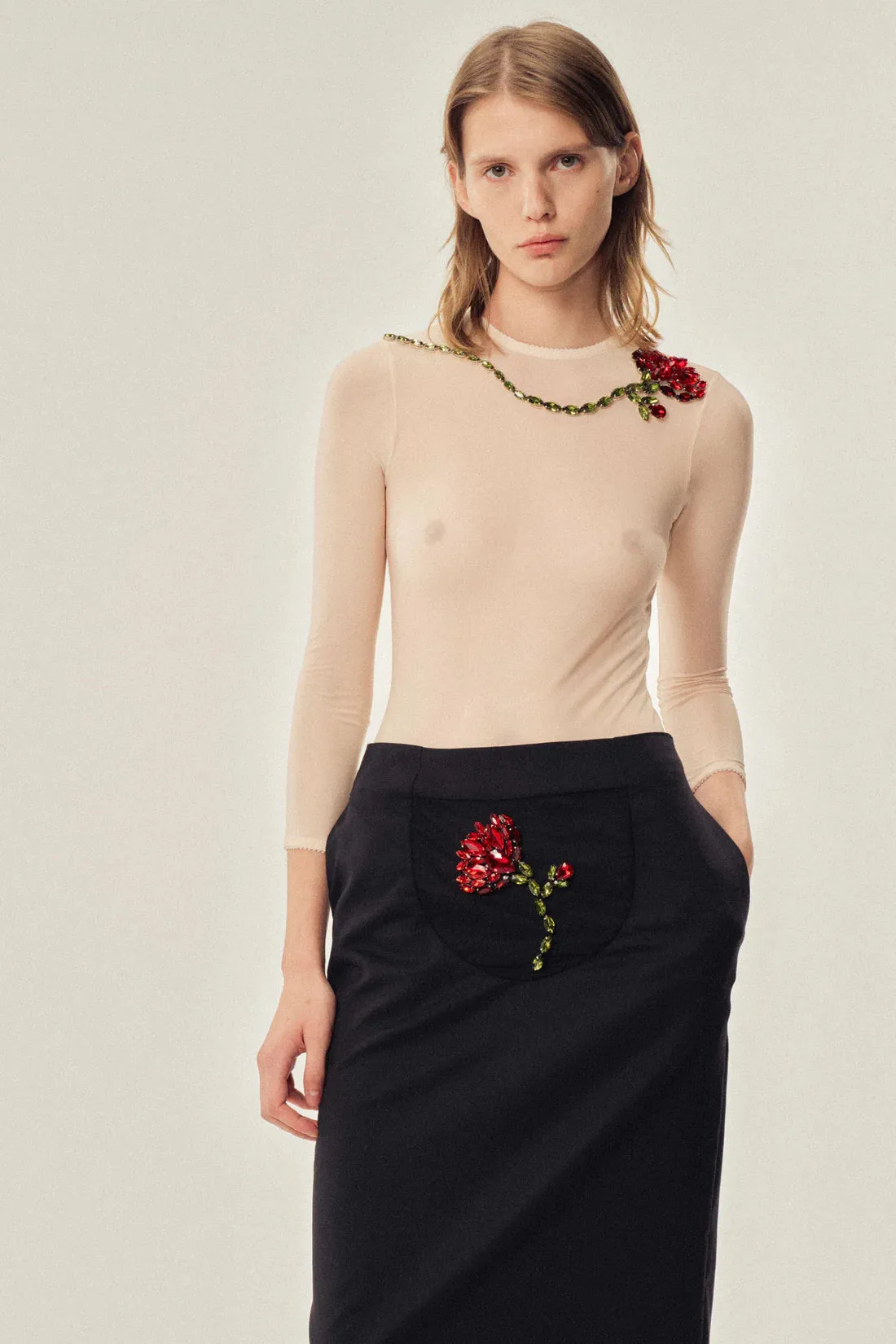 SIMONE ROCHA EMBELLISHED FLOWER PEEK-A-BOO SKIRT