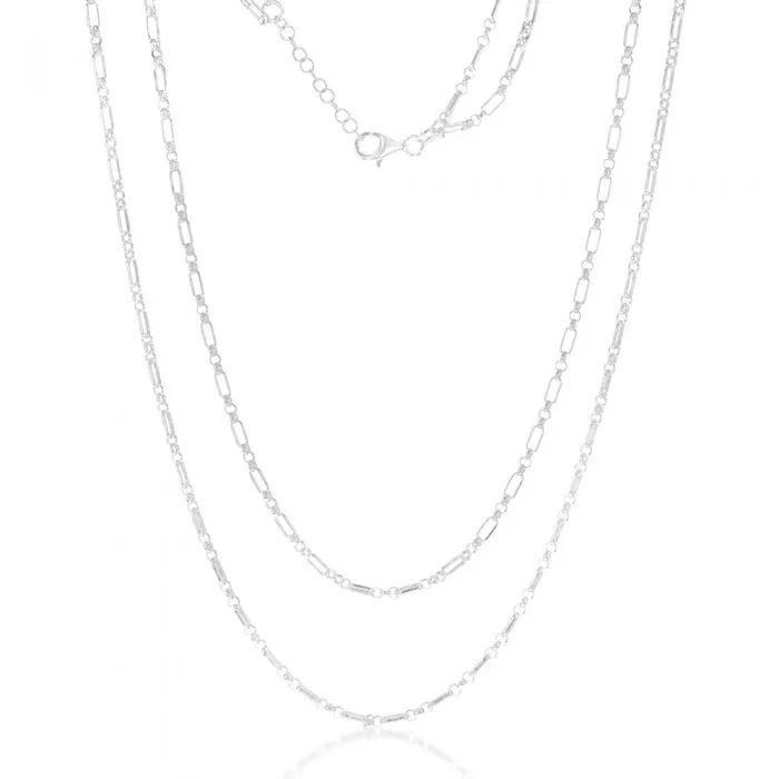Sterling Silver Double Strand Figaro 45cm Chain