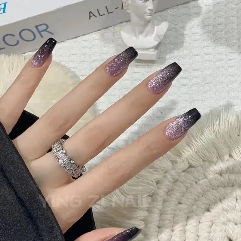 Sweet Galactic Gradient Cat's Eye Fake Nails - Light Therapy Design