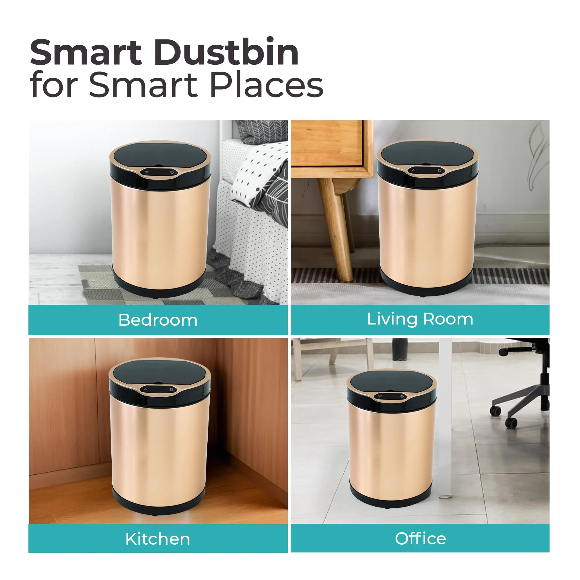 The Better Home 8L Automatic Stainless Steel Dustbin With Lid | (33cm) Dustbin For Kitchen | Dustbin For Bathroom | Small Dustbin | Soft Close & Anti-fingerprint Dustbin | Gold