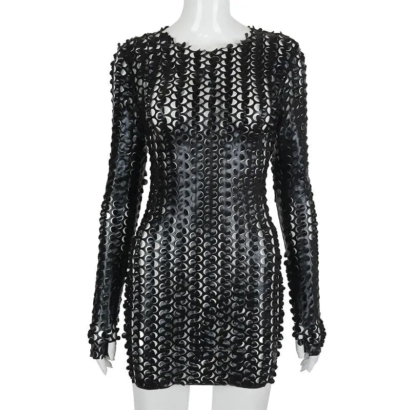 Trendy Mesh Hollow Out Mini Party Dress