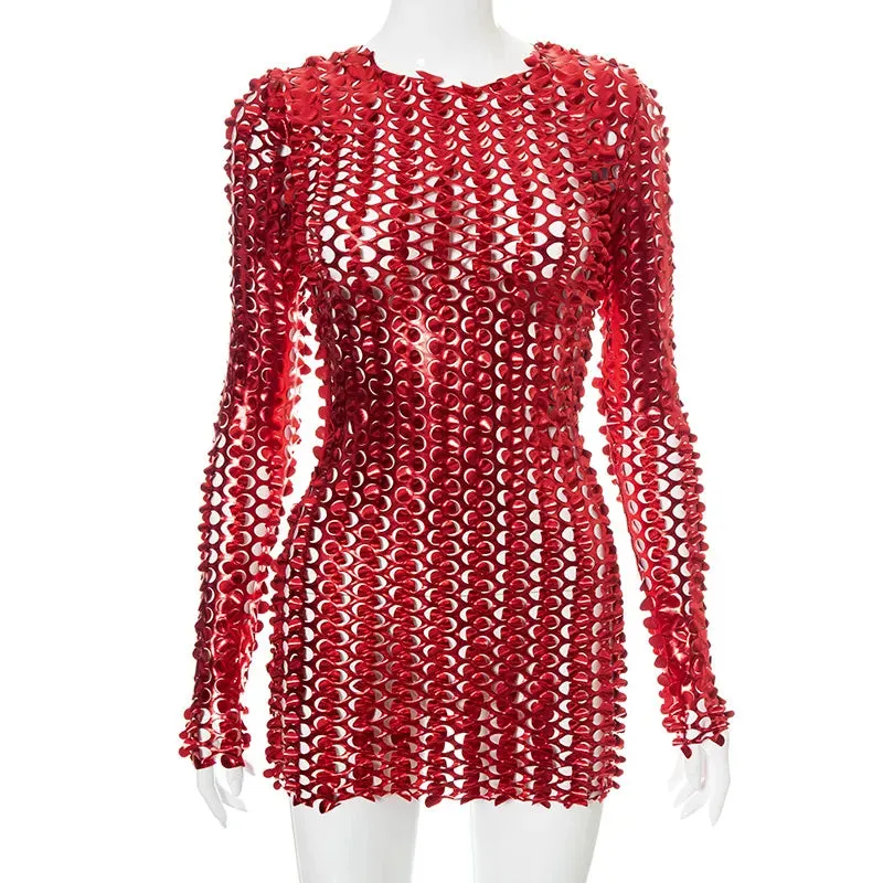 Trendy Mesh Hollow Out Mini Party Dress