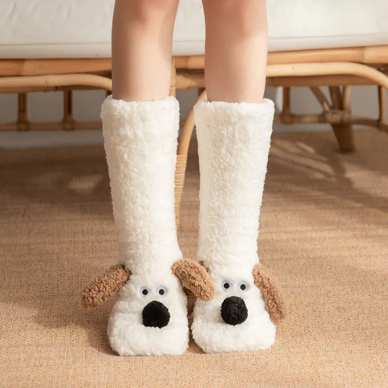 Women's & Girl’s Winter Dog Non Slip Floor Socks